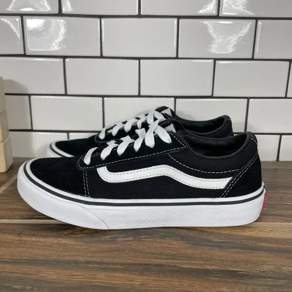 Vans Ward Shoes Youth Boys Size 3.5 Black Suede Canvas Low Top Skate Sneakers